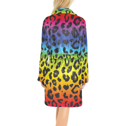 Rainbow Leopard Pattern Print Design A01 Women's Fleece Robe