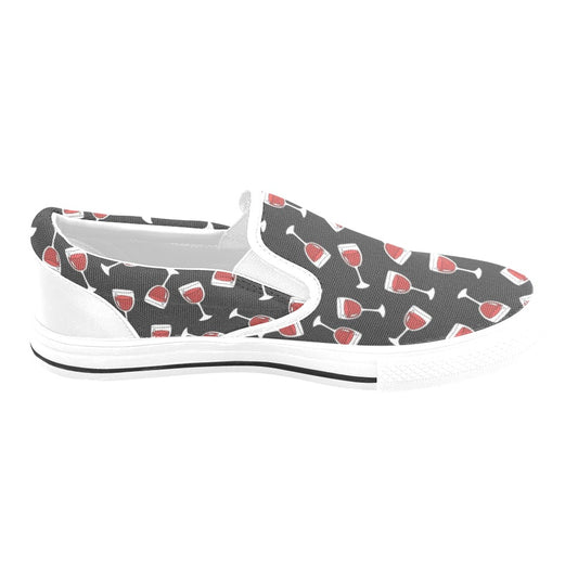 Wine Glass Print Design LKS303 White Slip Ons Canvas Women's Shoes