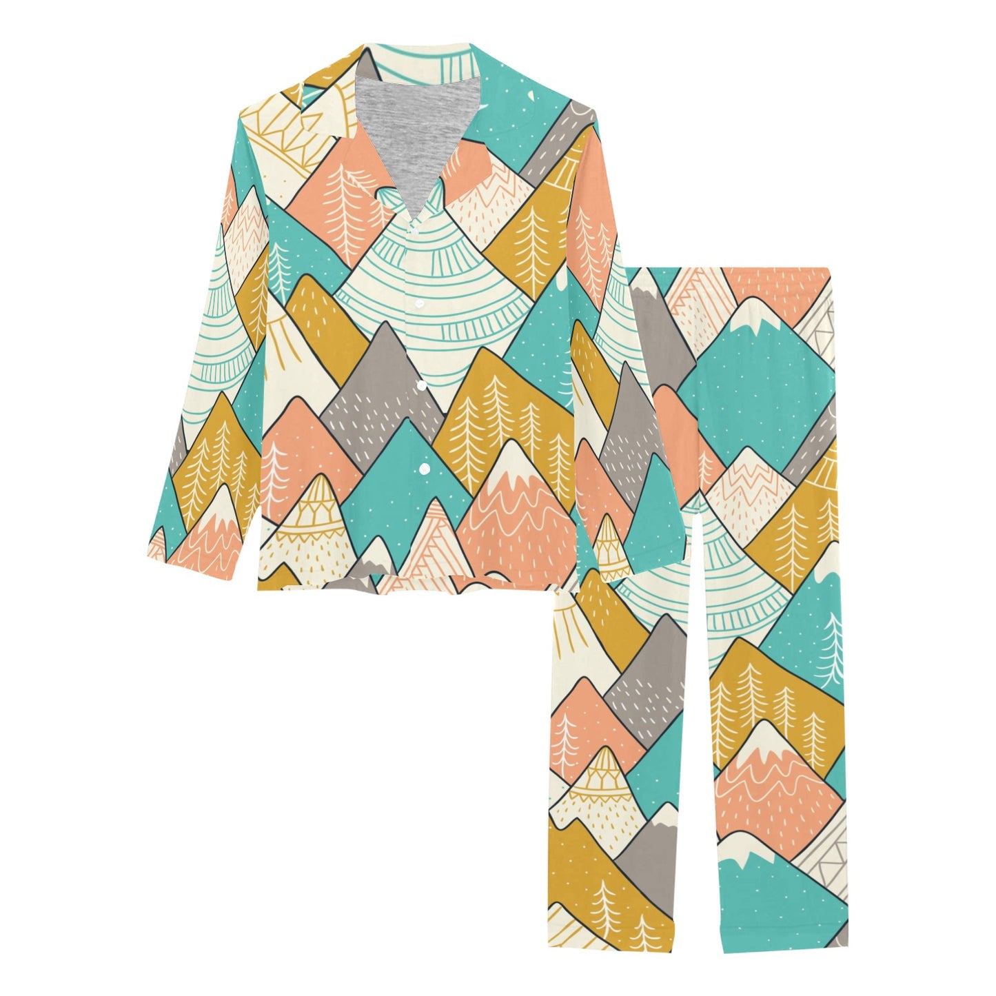 Mountain Pattern Print Design 02 Women's Long Pajama Set