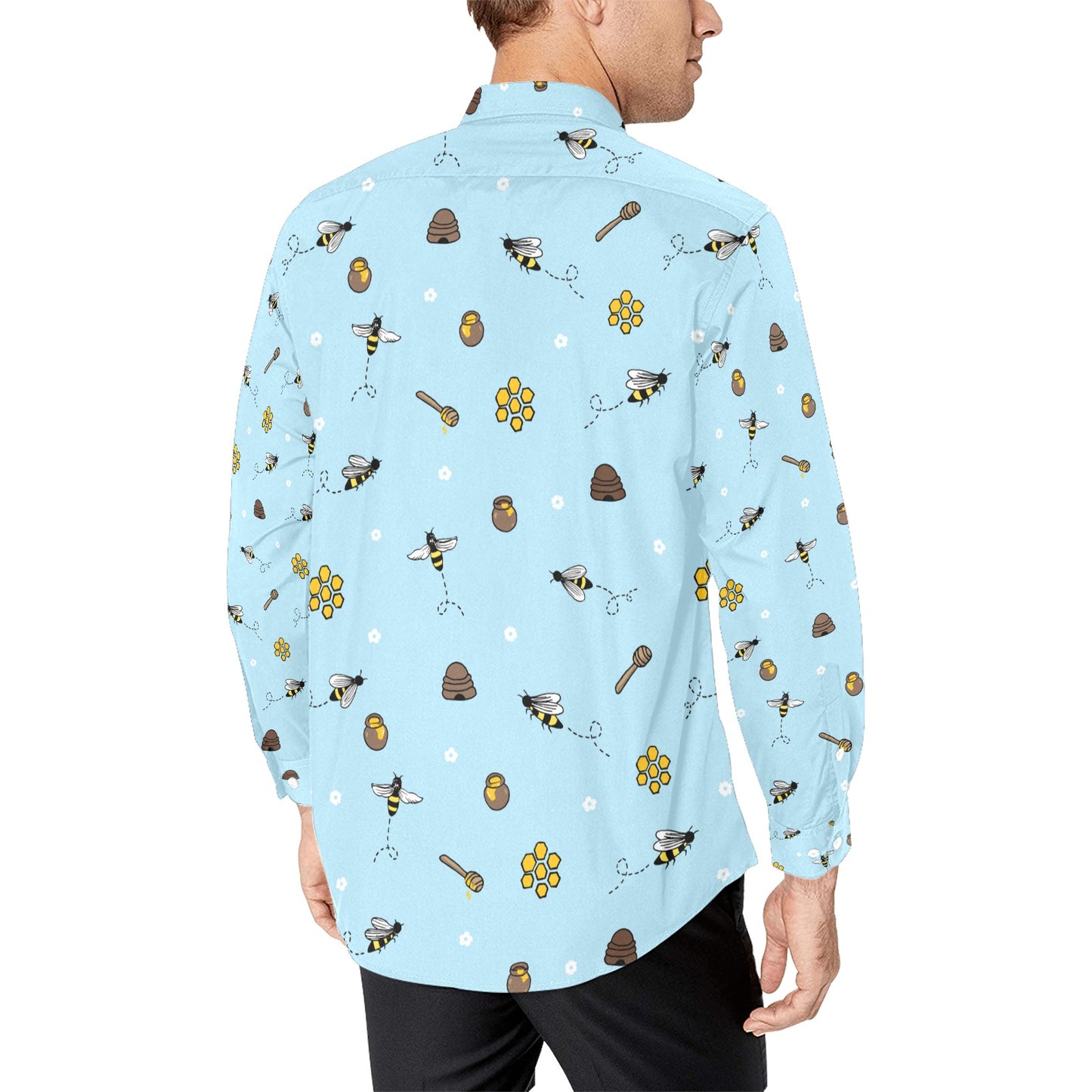 Honey Bee Print Design LKS307 Men's Long Sleeve Dress Shirt