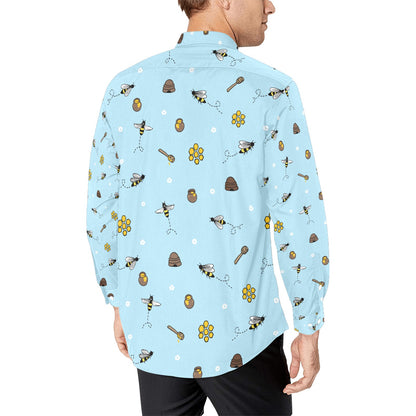 Honey Bee Print Design LKS307 Men's Long Sleeve Dress Shirt