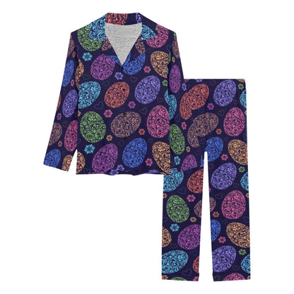 Easter Eggs Pattern Print Design RB012 Women's Long Pajama Set