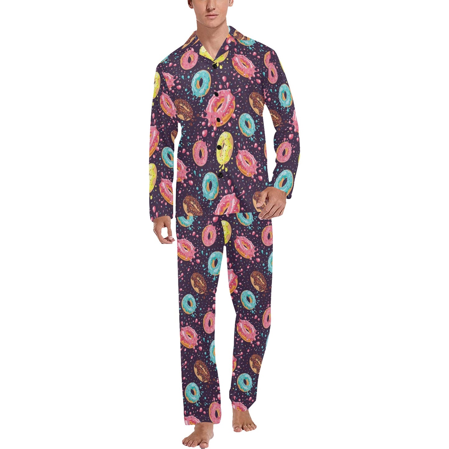 Donut Pattern Print Design DN03 Men's Long Pajama Set