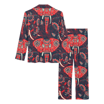 Red Indian Elephant Pattern Women's Long Pajama Set