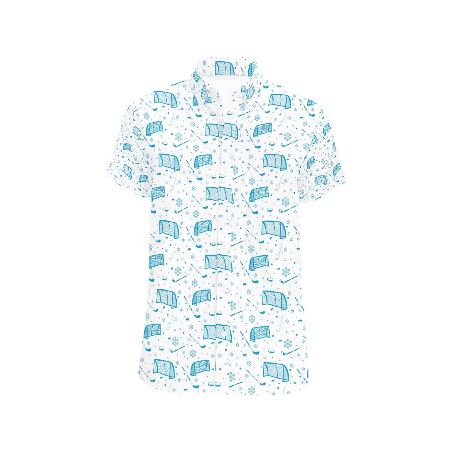 Hockey Print Design LKS303 Men Short Sleeve Button Up Shirt