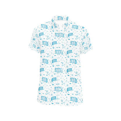 Hockey Print Design LKS303 Men Short Sleeve Button Up Shirt