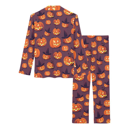 Halloween Pumpkin Pattern Print Design 03 Women's Long Pajama Set