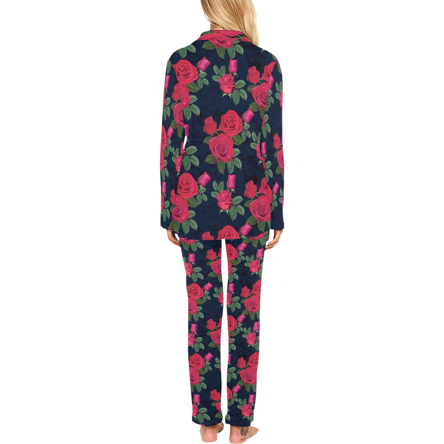 Rose Pattern Print Design A04 Women's Long Pajama Set