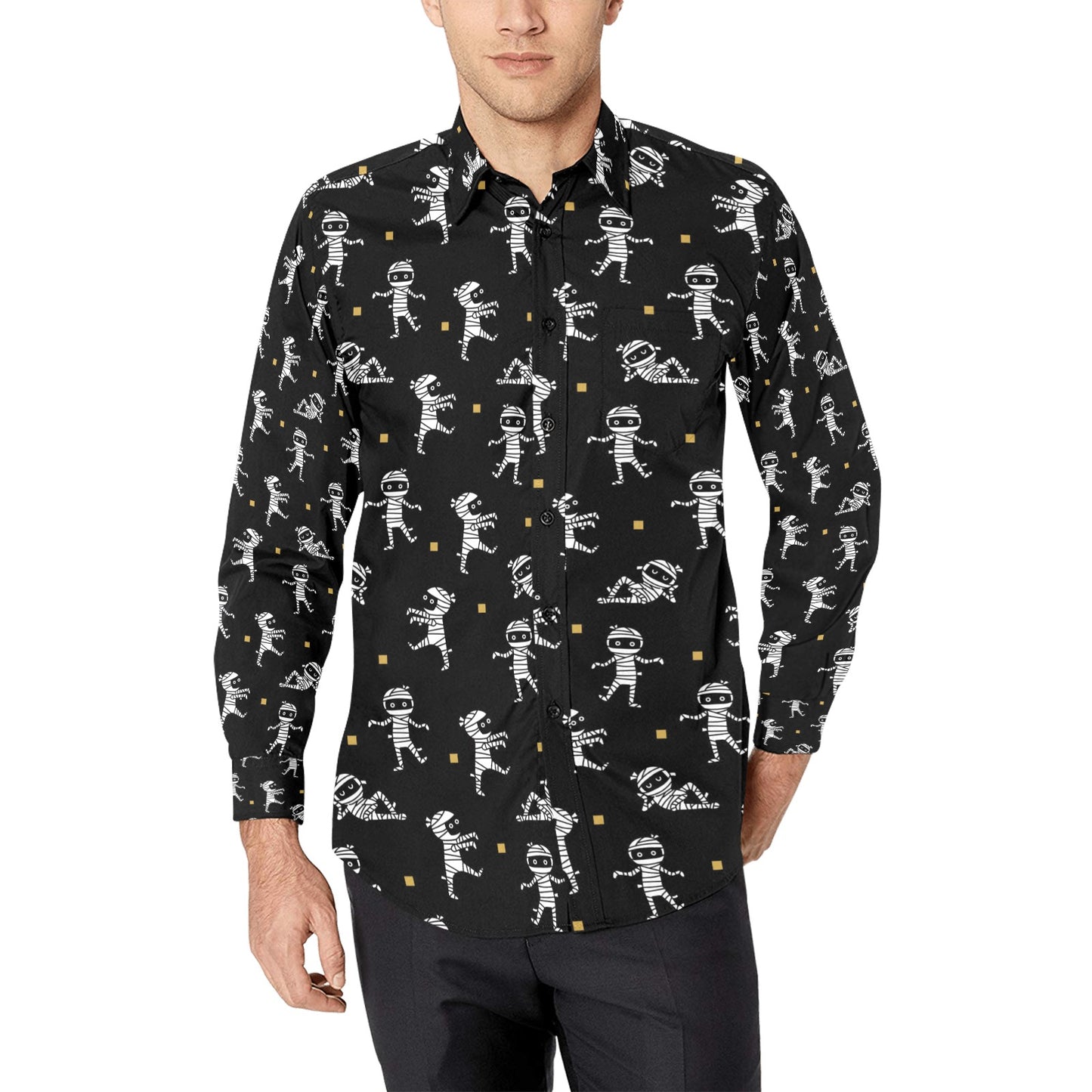 Mummy Cute Print Design LKS301 Men's Long Sleeve Dress Shirt