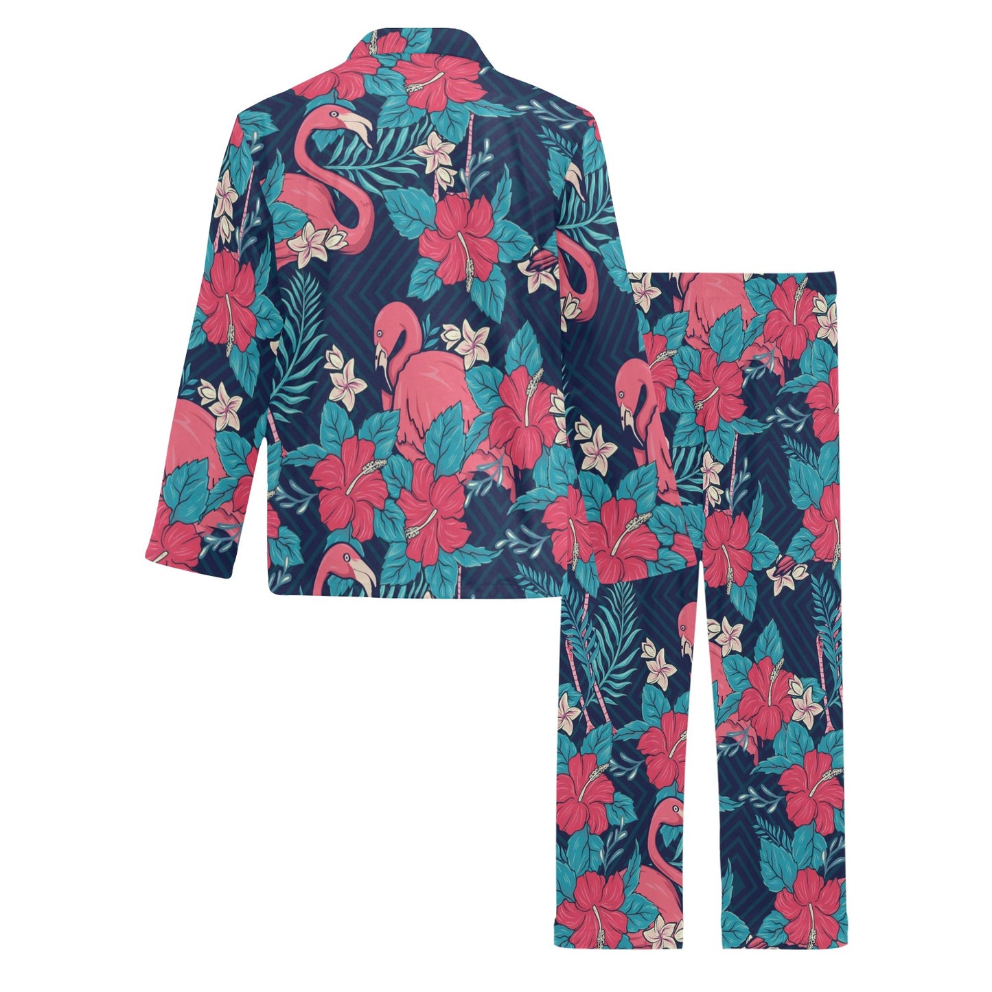 Flamingo Red Hibiscus Pattern Men's Long Pajama Set