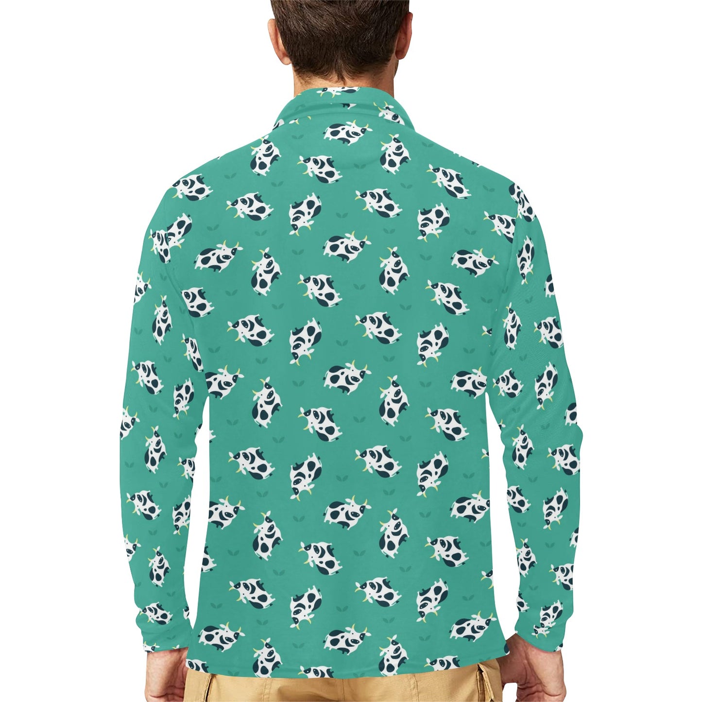 Cow Pattern Print Design 03 Long Sleeve Polo Shirt For Men's