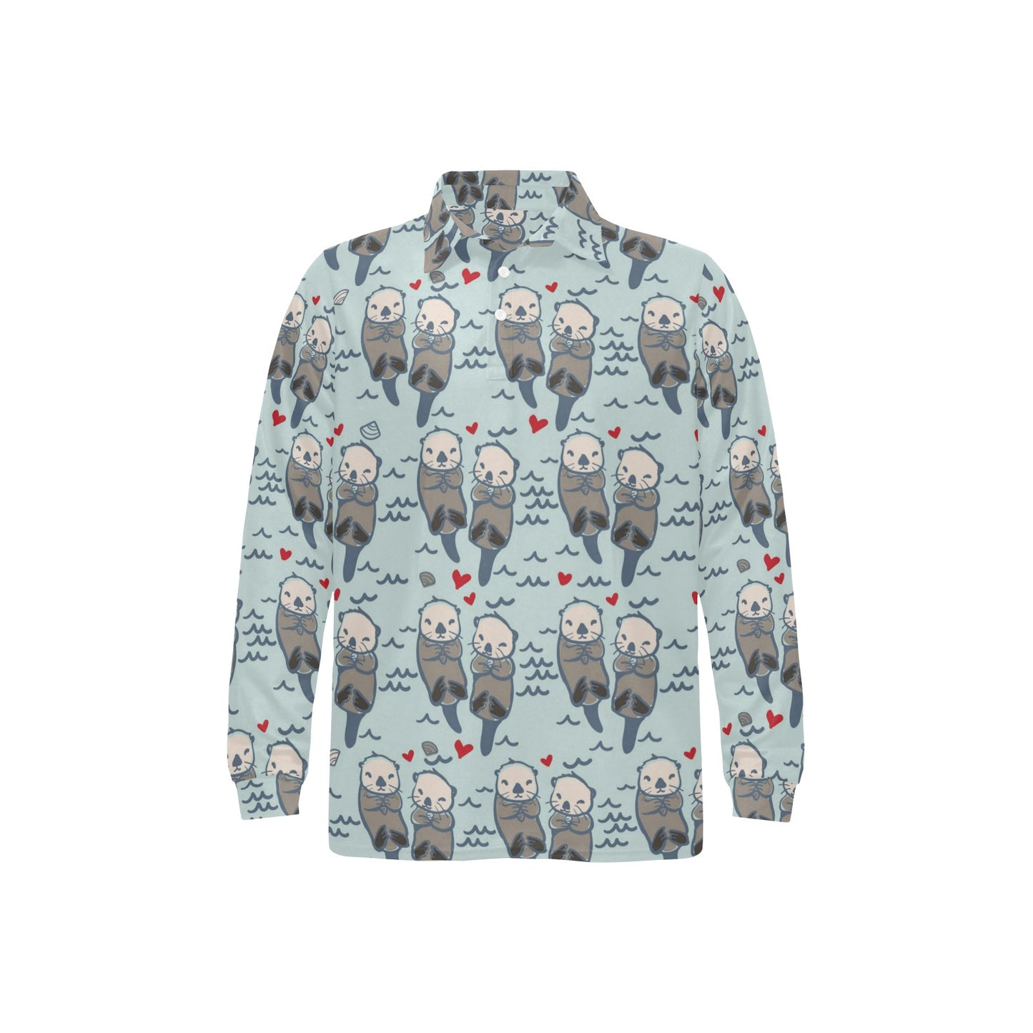 Sea Otter Pattern Print Design 03 Long Sleeve Polo Shirt For Men's
