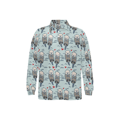 Sea Otter Pattern Print Design 03 Long Sleeve Polo Shirt For Men's