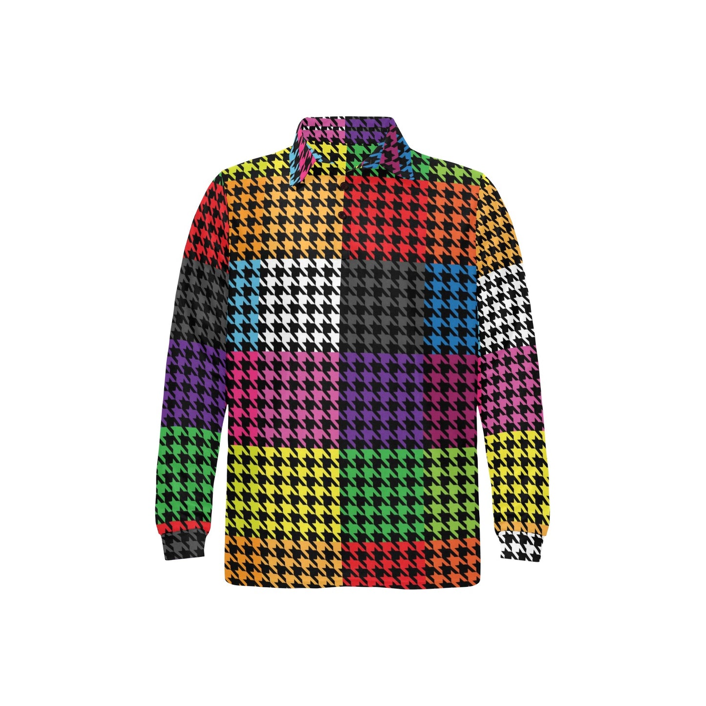 Houndstooth Colorful Pattern Print Design 01 Long Sleeve Polo Shirt For Men's