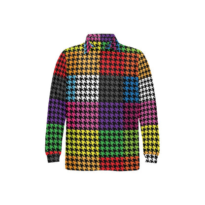 Houndstooth Colorful Pattern Print Design 01 Long Sleeve Polo Shirt For Men's