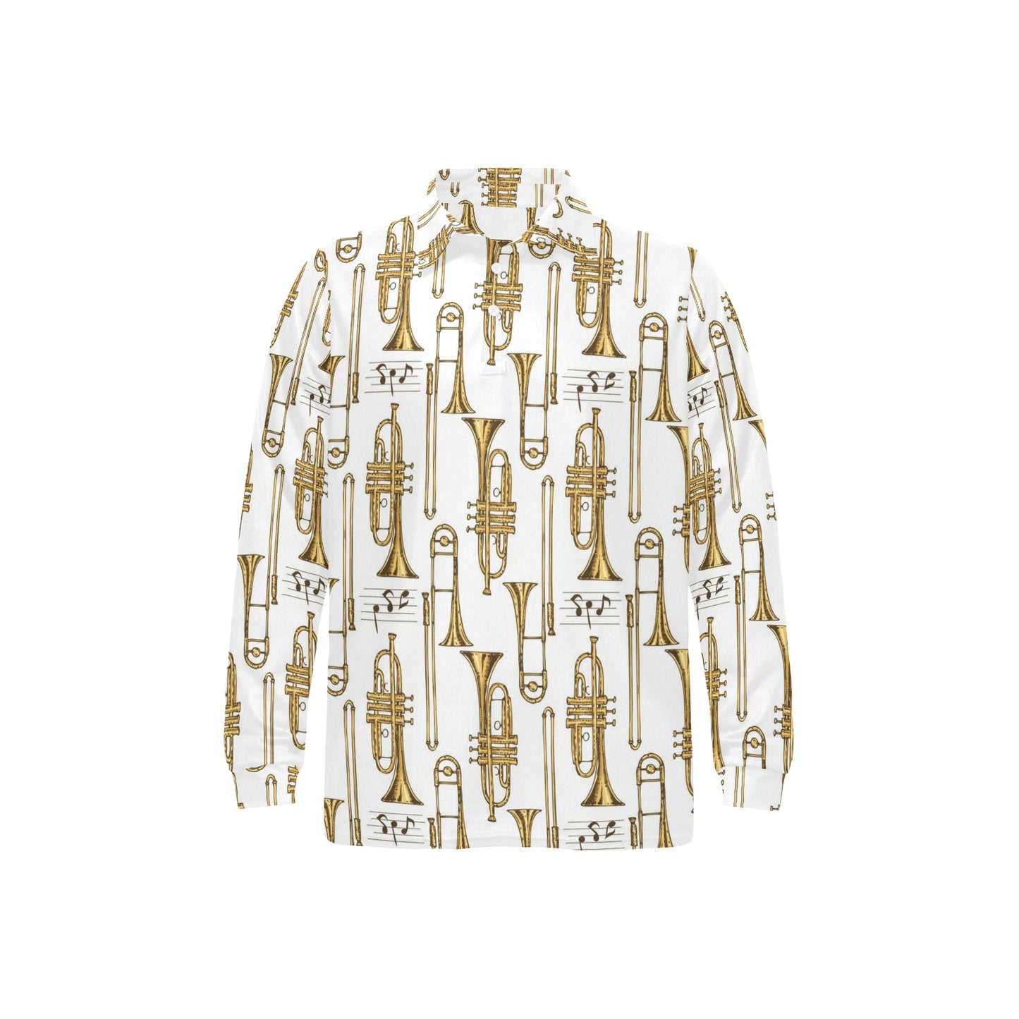 Trombone Pattern Print Design 04 Long Sleeve Polo Shirt For Men's