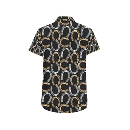 Horseshoe Print Design LKS305 Men Short Sleeve Button Up Shirt