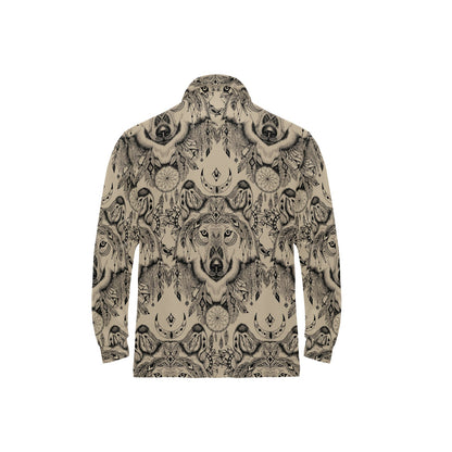 Indian Boho Wolf Long Sleeve Polo Shirt For Men's