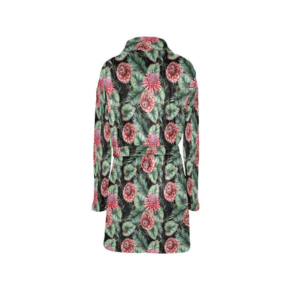 Dahlia Pattern Print Design DH06 Women's Fleece Robe