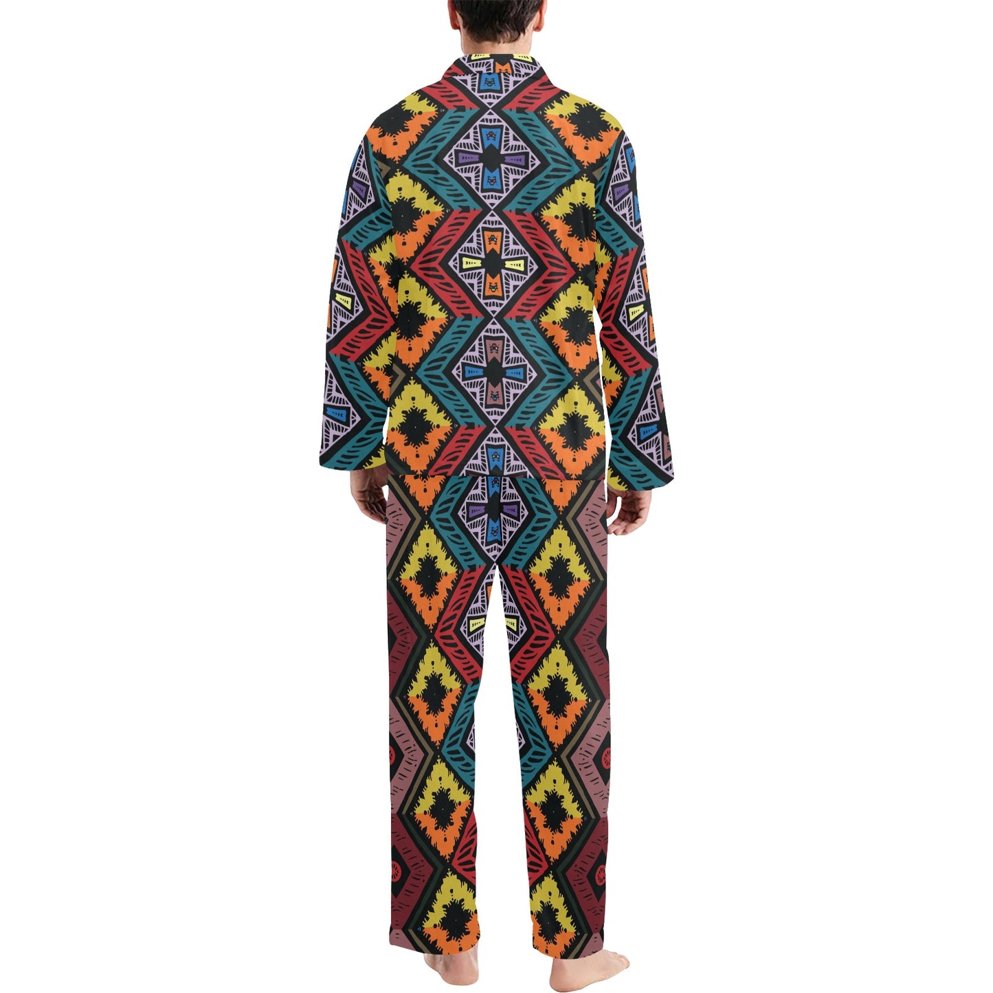 African Pattern Print Design 08 Men's Long Pajama Set