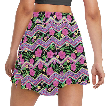 Hibiscus Pink Zigzag Line Pattern Design LKS307 17" Golf & Pickleball Skort with Pockets
