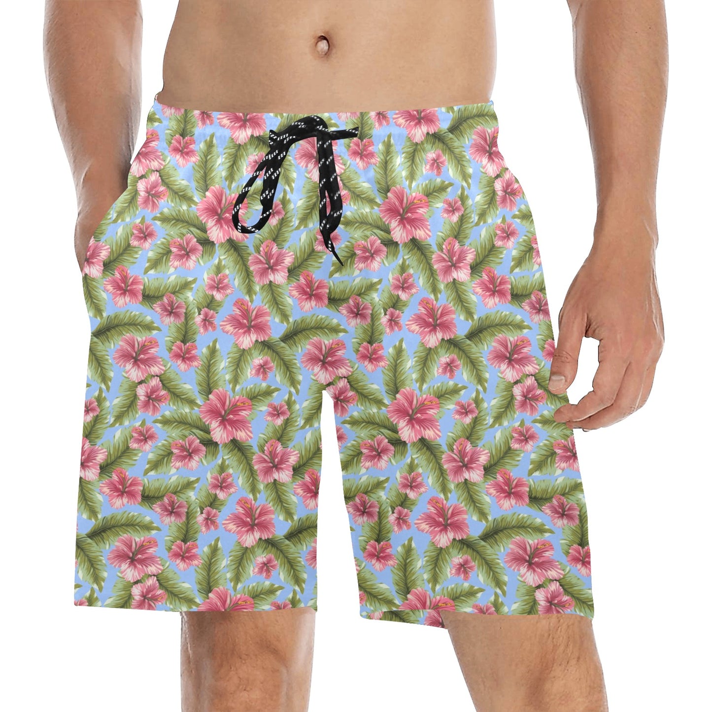 Tropical Flower Print Design LKS301 Men's Swim Trunks Beach Shorts