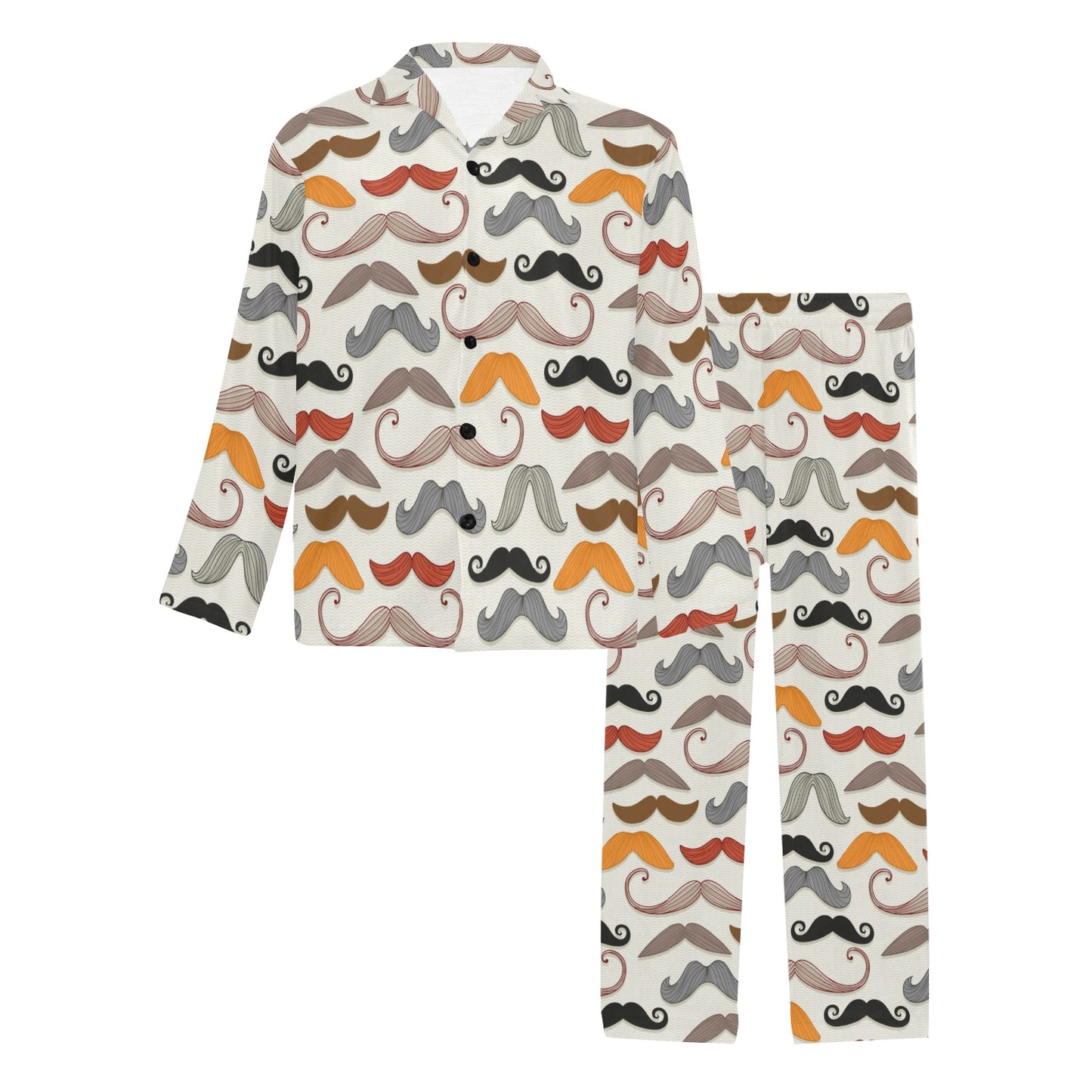 Mustache Pattern Print Design A02 Men's Long Pajama Set