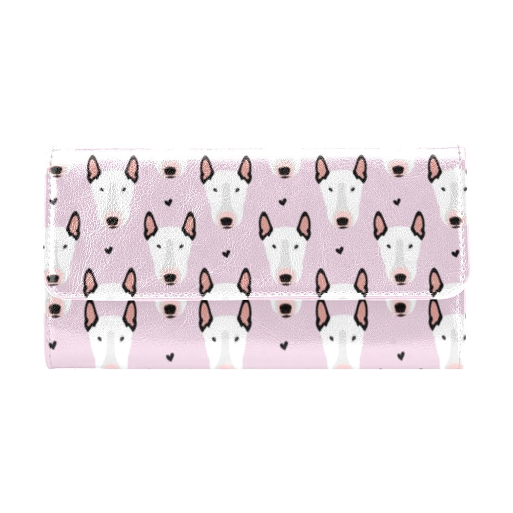 Bull Terrier Pink Print Pattern Women's Trifold Wallet