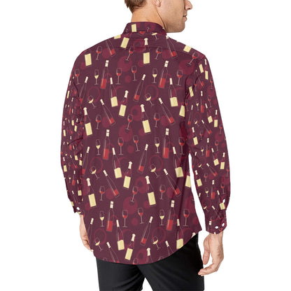Wine Themed Print Design LKS302 Men's Long Sleeve Dress Shirt