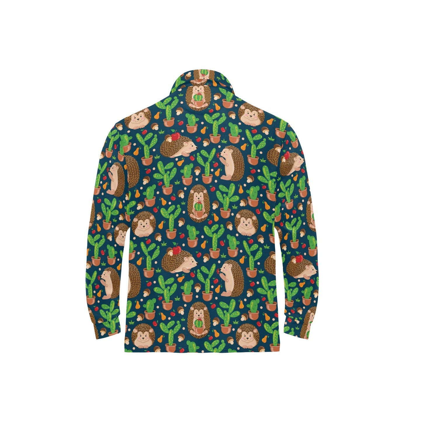 Hedgehog Cactus Pattern Print Design 04 Long Sleeve Polo Shirt For Men's