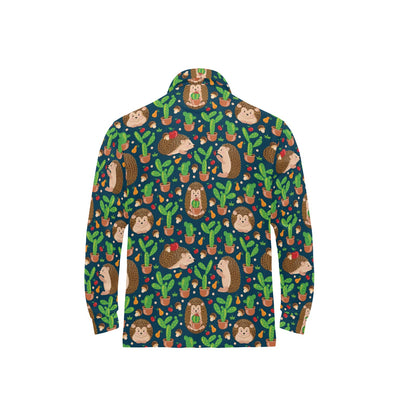 Hedgehog Cactus Pattern Print Design 04 Long Sleeve Polo Shirt For Men's