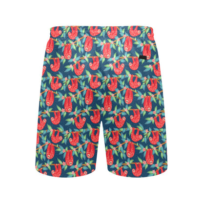 Sloth Red Design Themed Print Men's Swim Trunks Beach Shorts