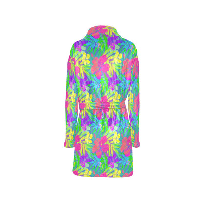 Neon Tropical Pattern Print Design A03 Women's Fleece Robe