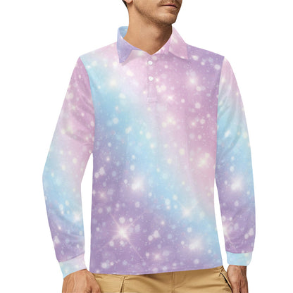Cosmic Pastel Pattern Print Design 02 Long Sleeve Polo Shirt For Men's