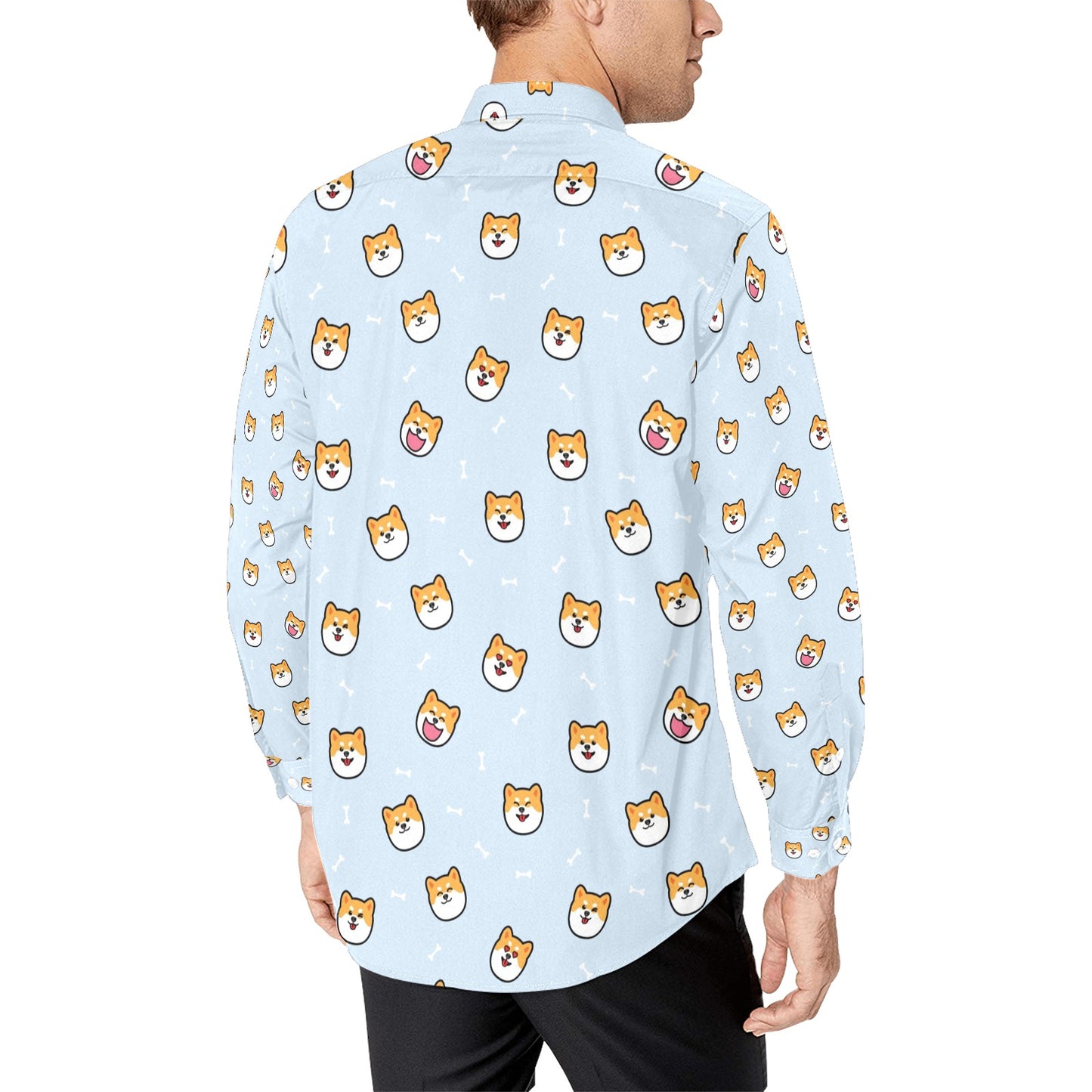 Shiba Inu Print Design LKS3012 Men's Long Sleeve Dress Shirt