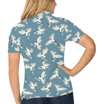 Crane Pattern Print Design 02 Women's Polo Shirt