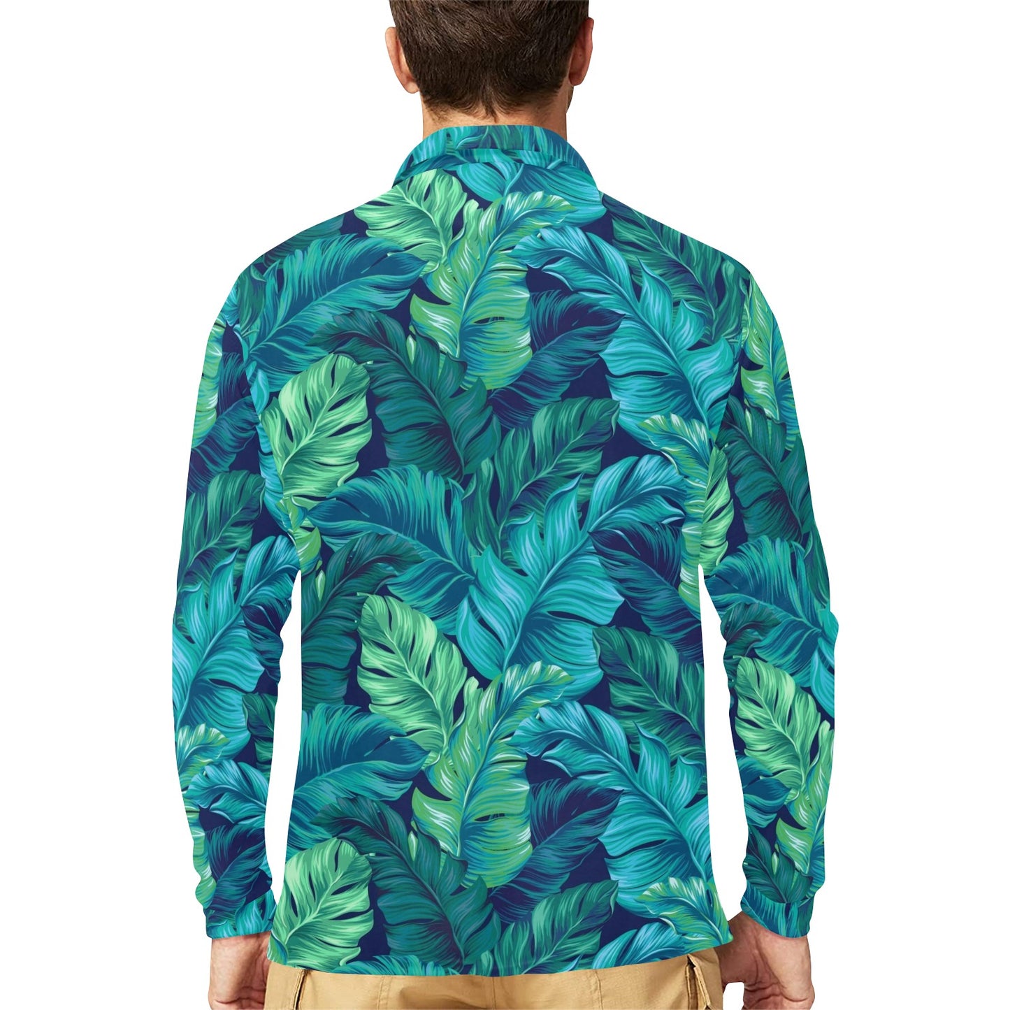 Banana Leaf Pattern Print Design BL05 Long Sleeve Polo Shirt For Men's