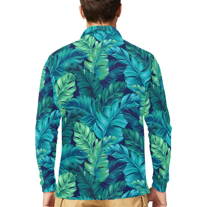 Banana Leaf Pattern Print Design BL05 Long Sleeve Polo Shirt For Men's