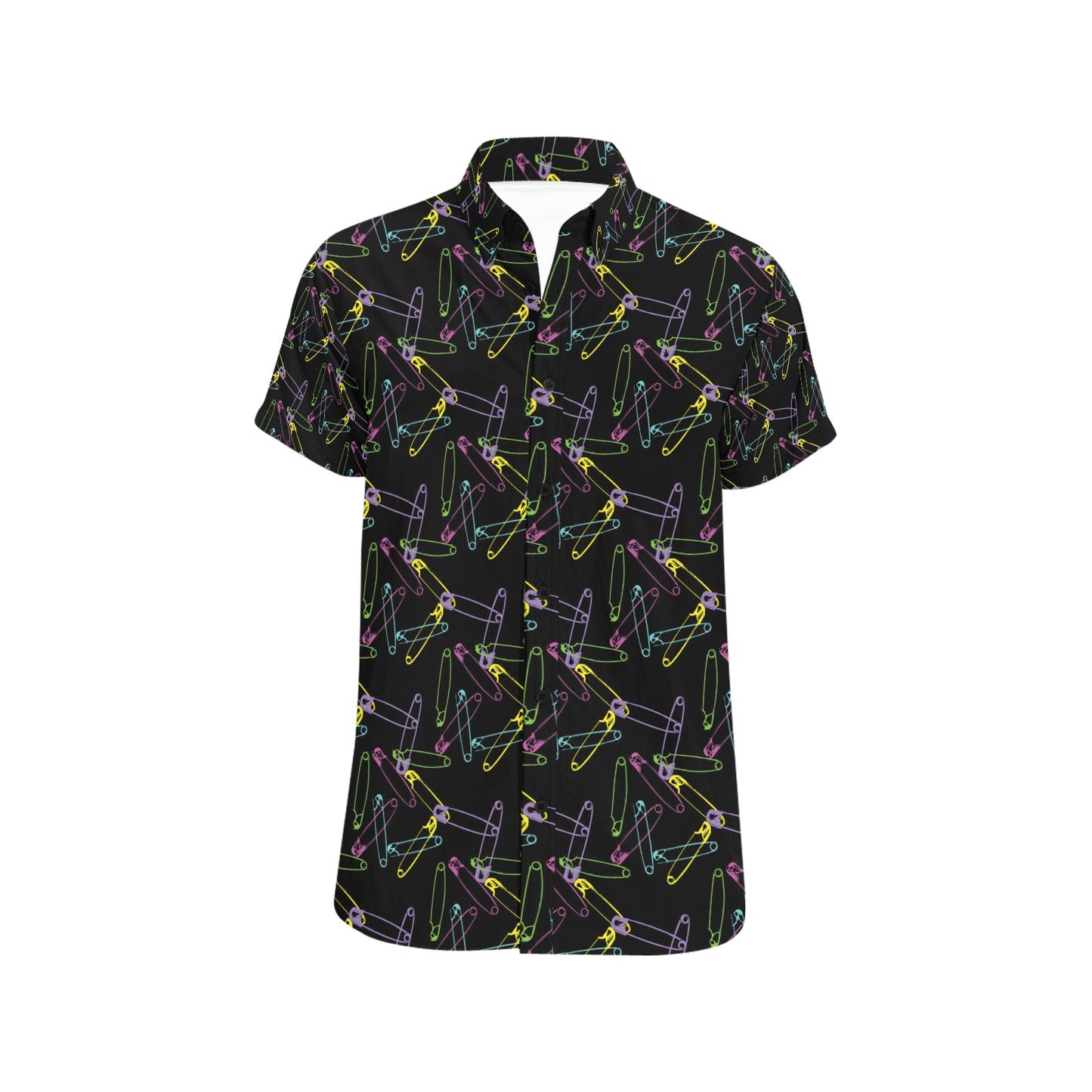Safety Pin Print Design LKS304 Men Short Sleeve Button Up Shirt