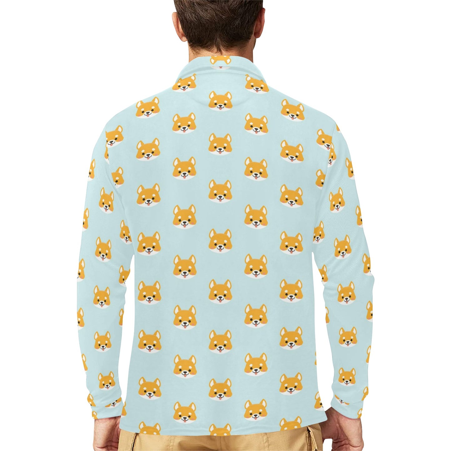 Shiba Inu Print Design LKS301 Long Sleeve Polo Shirt For Men's