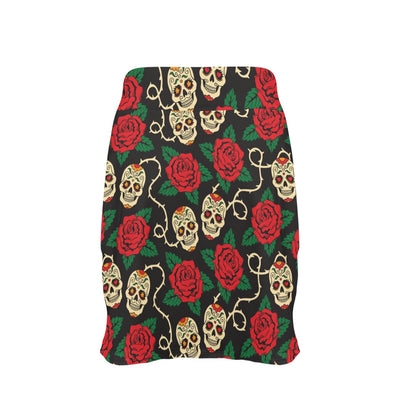 Sugar Skull Red Rose Print Design LKS301 17" Golf & Pickleball Skort with Pockets