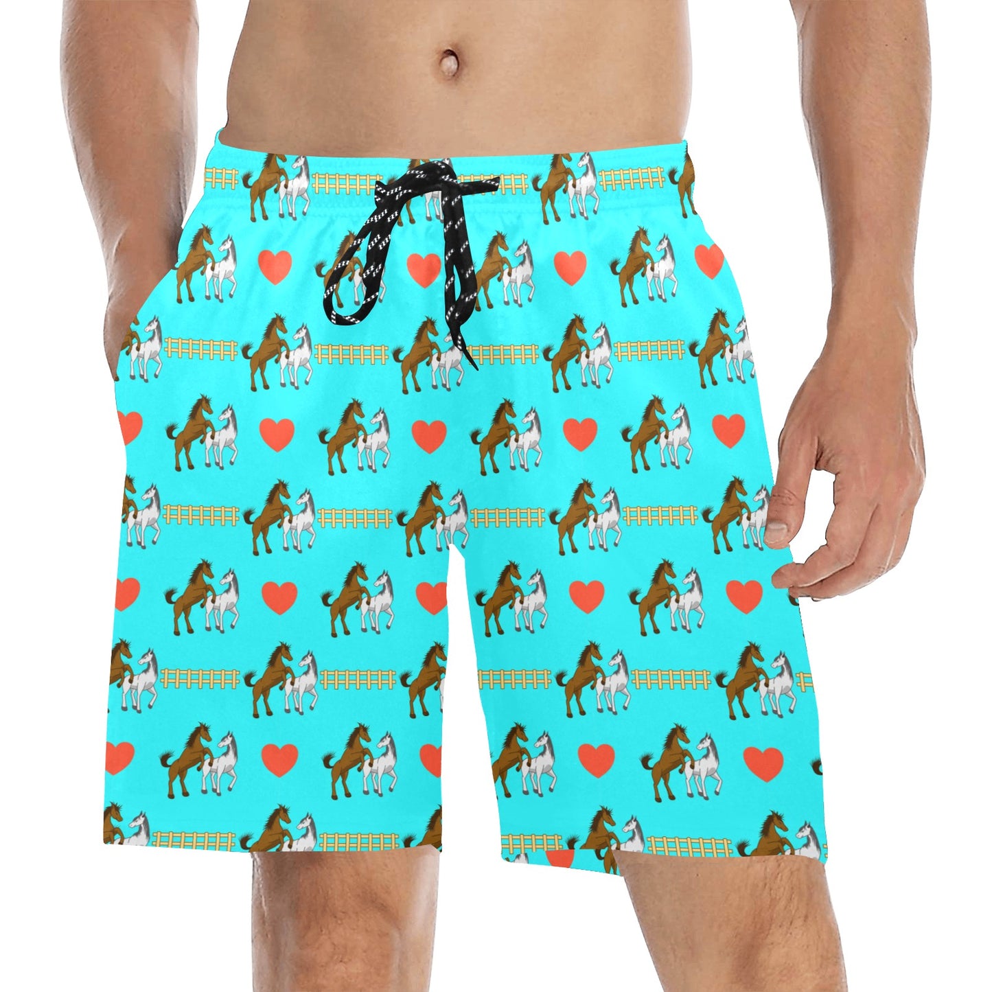 Horse Couple Love Print Design LKS309 Men's Swim Trunks Beach Shorts