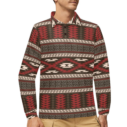Native Pattern Print Design A03 Long Sleeve Polo Shirt For Men's