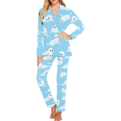 Sea Lion Cute Pattern Print Design 03 Women's Long Pajama Set