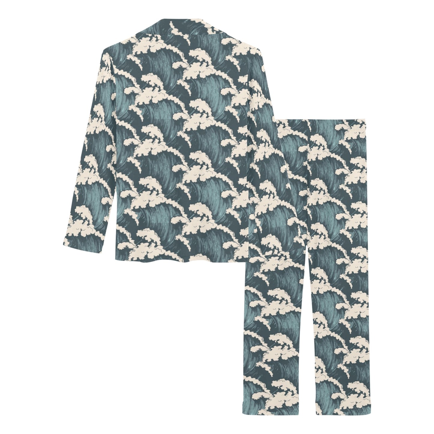 Wave Art Print Women's Long Pajama Set