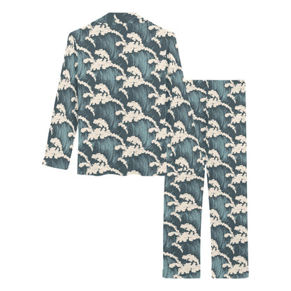 Wave Art Print Women's Long Pajama Set
