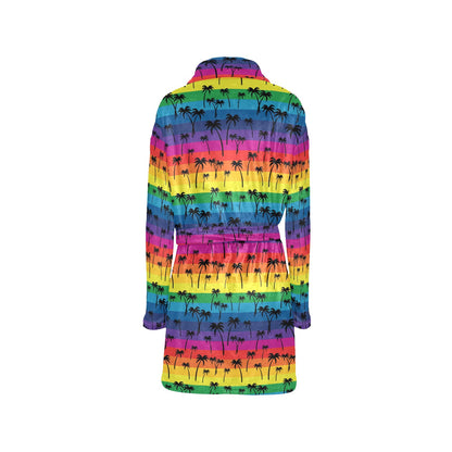 Palm Tree Rainbow Themed Print Women's Fleece Robe