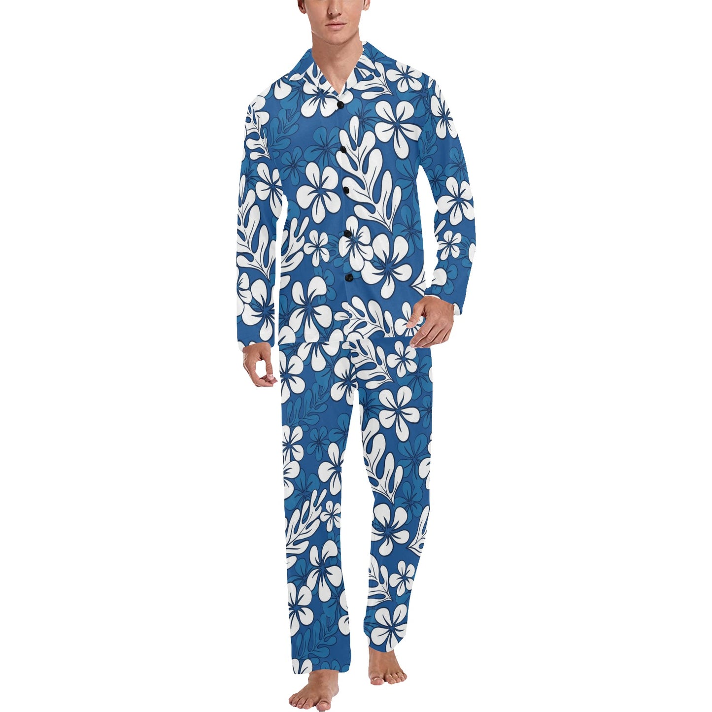 Plumeria Pattern Print Design PM015 Men's Long Pajama Set