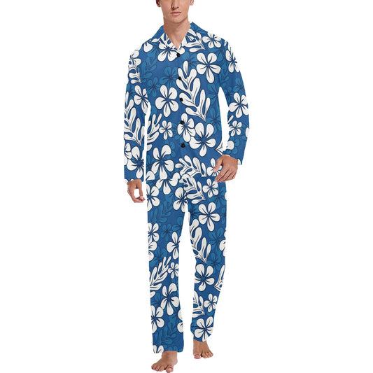 Plumeria Pattern Print Design PM015 Men's Long Pajama Set