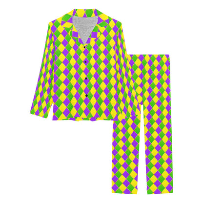 Mardi Gras Pattern Print Design 01 Women's Long Pajama Set
